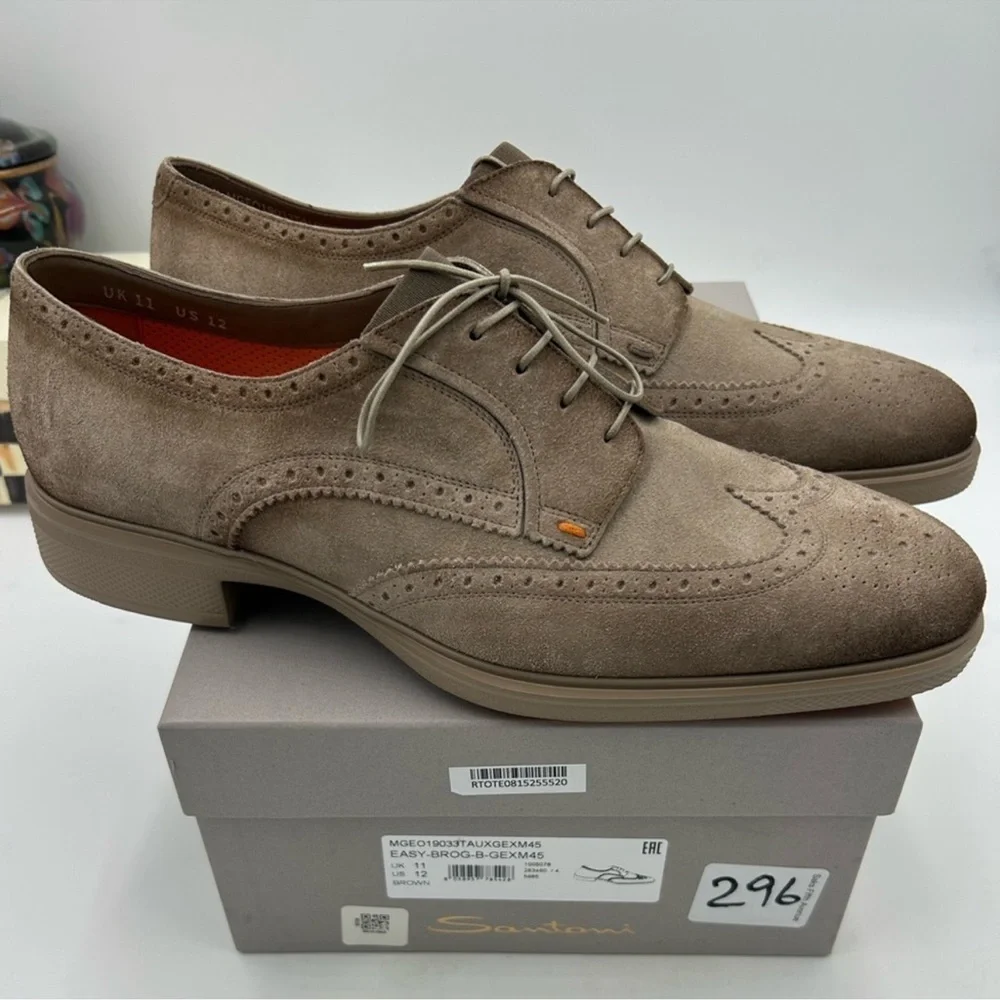 Men’s Santoni easy suede rogue wing tip, Oxford size 12 US made in Italy